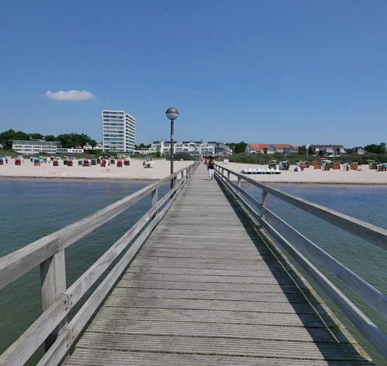 Großenbrode pier reaching far out into the Baltic Sea